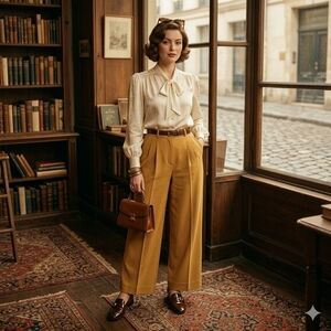 Maltos USA Mustard Yellow Wide Leg Trousers Size 32/12/L High Rise Pleated Pants
